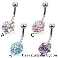 Jeweled flower belly button ring