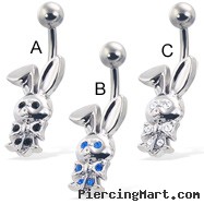 Belly button ring with jeweled bunny