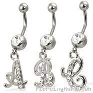 Cursive initial belly button ring