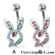 Hollow jeweled playboy bunny belly button ring