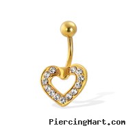 Gold Tone belly button ring with CZ-paved heart