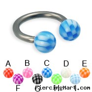 Checkered ball titanium circular barbell, 12 ga