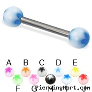 Acrylic flower ball titanium straight barbell, 12 ga
