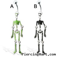 Glow in dark skeleton belly button ring