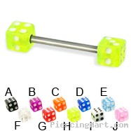 Titanium straight barbell with dice, 14 ga