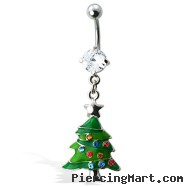 Green Christmas Tree Belly Button Ring