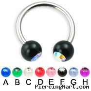 Titanium circular barbell with acrylic jeweled balls, 14 ga
