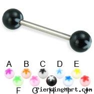 Titanium straight barbell with acrylic flower balls, 14 ga