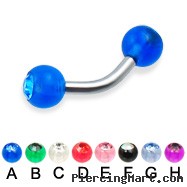 Curved barbell with acrylic jeweled balls, 12 ga