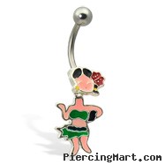 Belly button ring with hula girl (movable body)