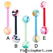 Multicolor marble bioplast tongue ring, 14 ga