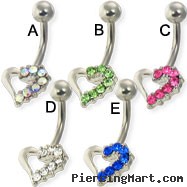 Jeweled hollow heart belly button ring