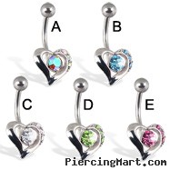 Heart belly button ring with center stone and three small gems