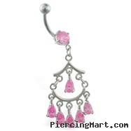 Chandelier belly button ring with dangling stones