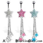 Jeweled star with dangles belly button ring