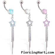 Dangling jeweled star belly button ring