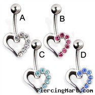 Jeweled heart belly button ring