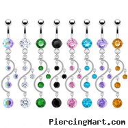 Belly button ring with dangling vine with gems
