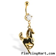 Gold Tone belly button ring with horse