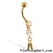 Gold Tone belly button ring with dangling cylinders