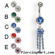 Flower with three dangles belly button ring