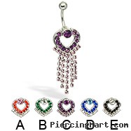 Hinged heart with dangles belly button ring