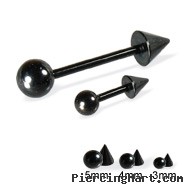 Black straight barbell with ball and cone, 16 ga