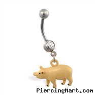 Jeweled belly ring with dangling pig