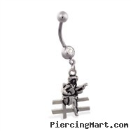 Jeweled belly ring with Dangling Cowgirl On Fence