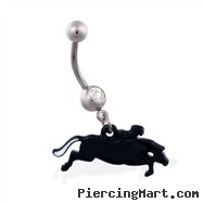 Jeweled belly ring with Dangling Race Horse