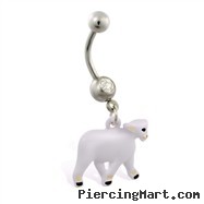 Jeweled belly ring with dangling sheep