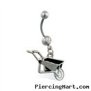 Jeweled belly ring with Dangling Wheel Barrow