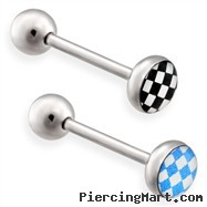 Checkered Logo tongue ring, 14 ga