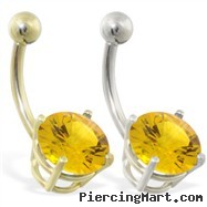 14K Gold belly ring with large 8mm Citrine