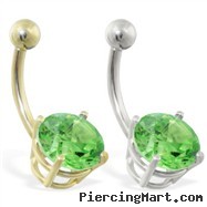 14K Gold belly ring with large 8mm Peridot