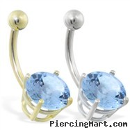 14K Gold belly ring with large 8mm Aquamarine