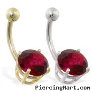14K Gold belly ring with large 8mm Garnet