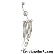 Jeweled Navel Ring With Dangling Chain Chandelier