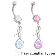 Navel ring with CZ gem in twister dangle