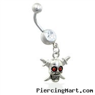 Belly Ring with Dangling Skull And Swords