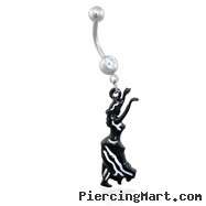 Navel ring with dangling hula girl