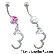 Belly ring with dangling open handcuffs