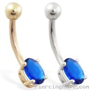 14K Gold belly ring with small Sapphire oval