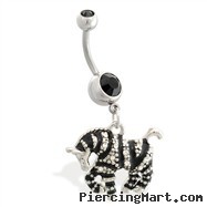 Navel ring with dangling jeweled zebra