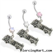 Navel ring with dangling fire truck