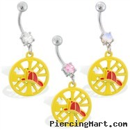 Navel ring with dangling yellow firefighter