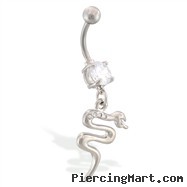 Navel ring with dangling jeweled curved snake