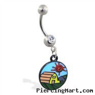 Jeweled belly ring with Dangling Barn-Scape Circle