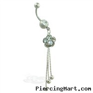 Belly ring with dangling rose and chains