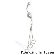 Navel ring with dangling hearts on chains